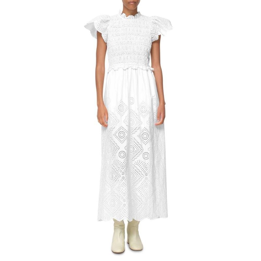 Sea Womens Vienne White Cotton Long Flutter Sleeve Maxi Dress NWT